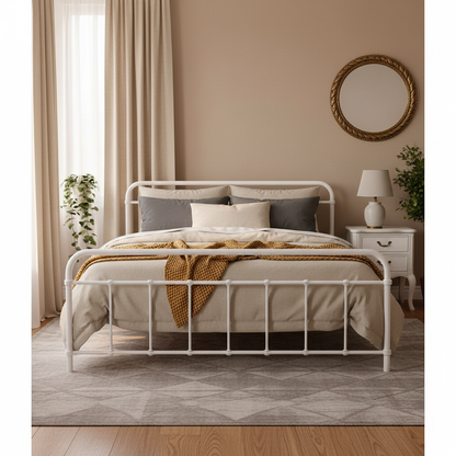 Leo Queen Bed Frame - White Metal