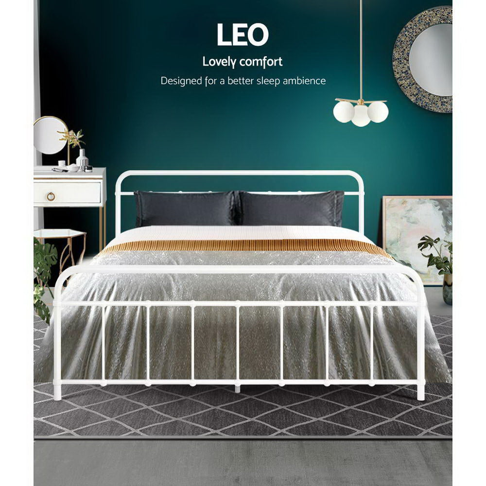 Leo Queen Bed Frame - White Metal