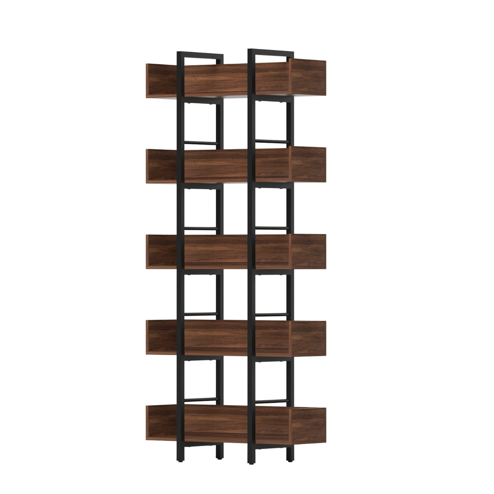 Bookshelf 5-Tier Bookcase Display Shelves - Walnut
