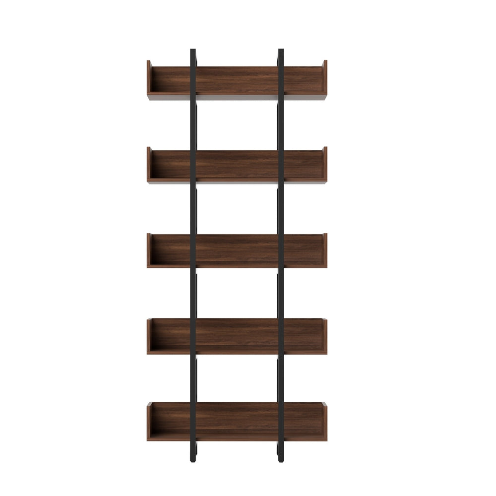 Bookshelf 5-Tier Bookcase Display Shelves - Walnut
