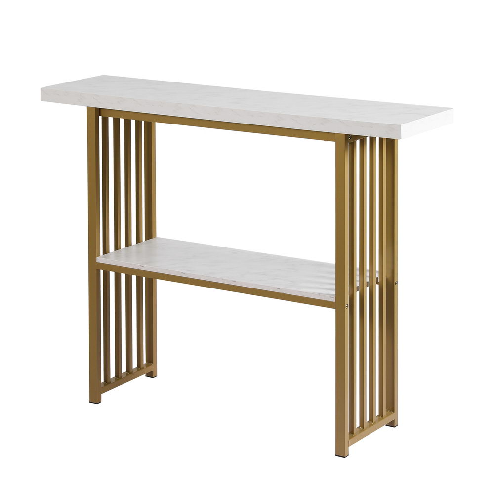 Console Table Marble Effect - White & Gold