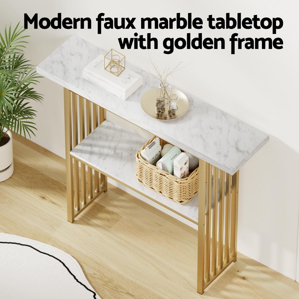 Console Table Marble Effect - White & Gold