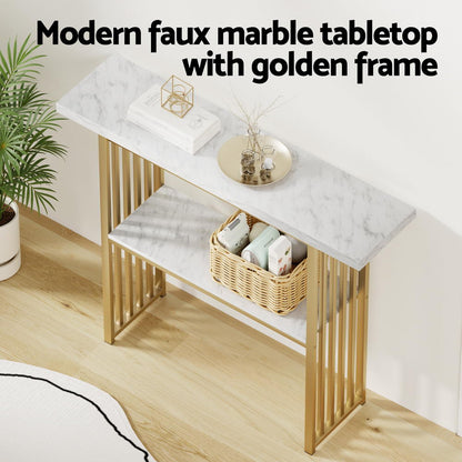 Console Table Marble Effect - White & Gold