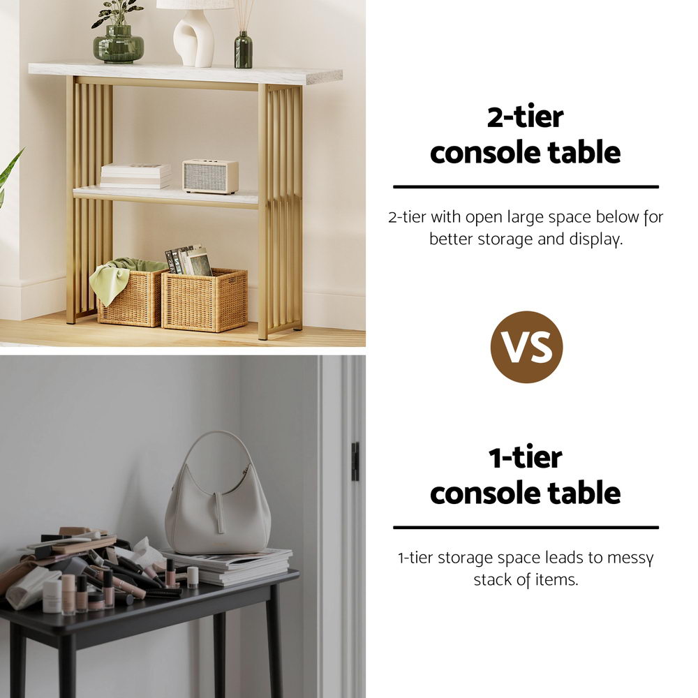 Console Table Marble Effect - White & Gold