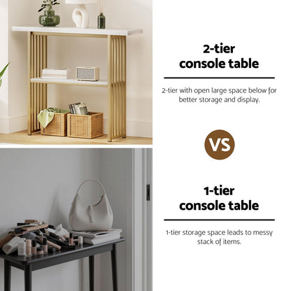 Console Table Marble Effect - White & Gold