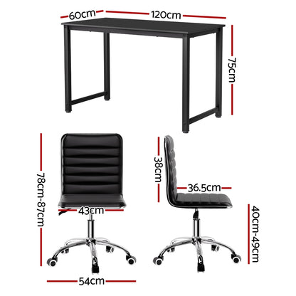 Computer Desk 120cm & Executive Office Chair Set Low Back - Leather Black