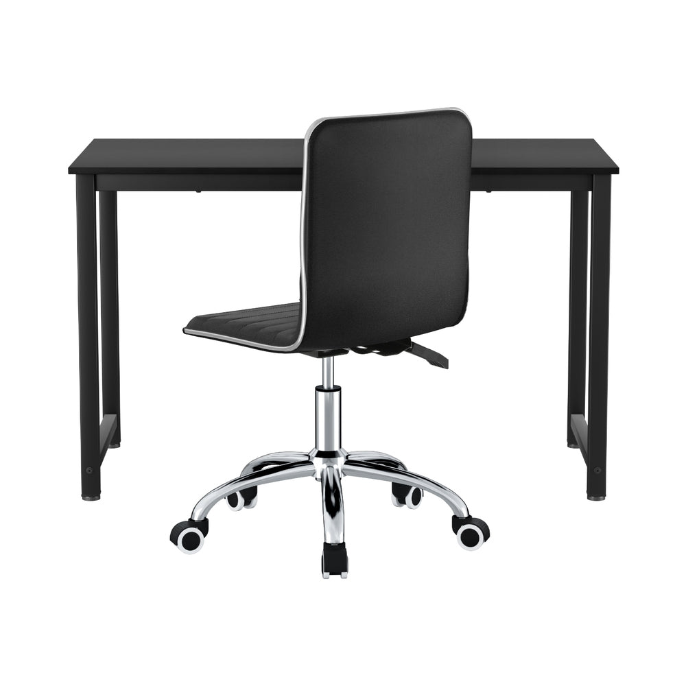 Computer Desk 120cm & Executive Office Chair Set Low Back - Leather Black