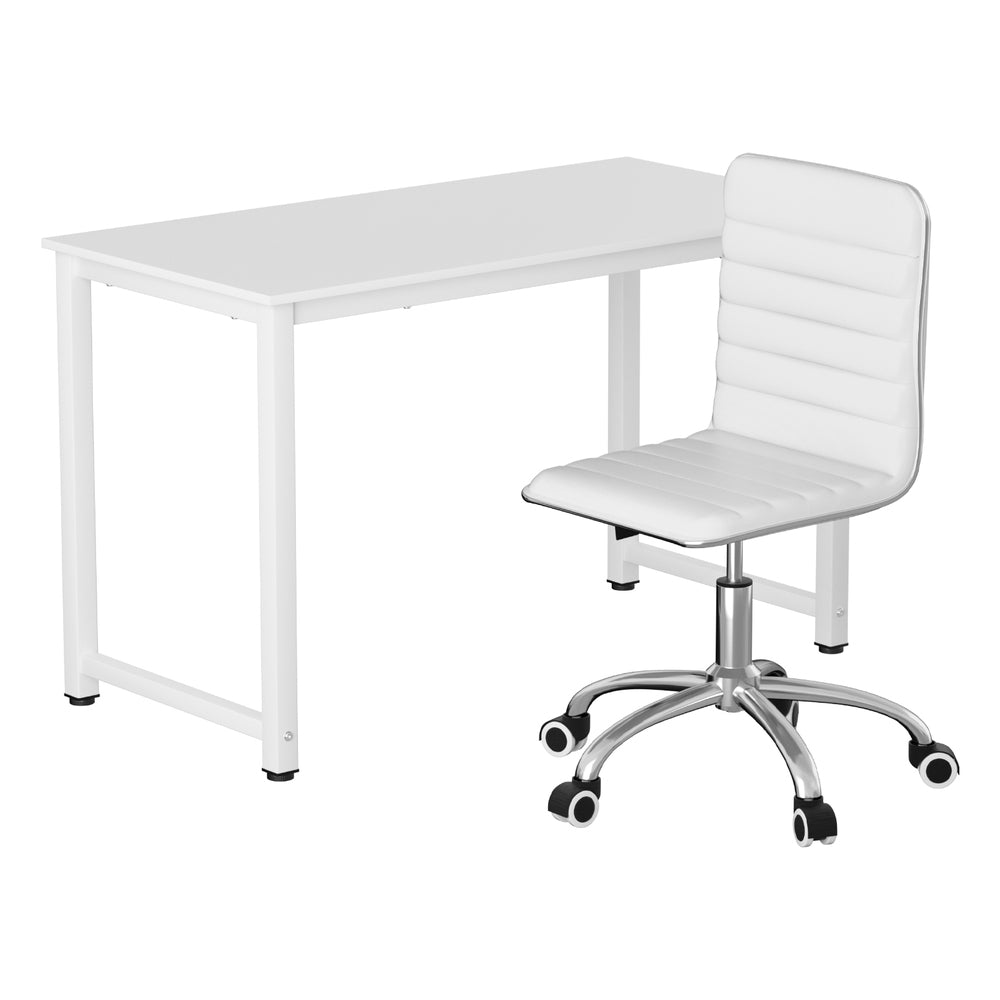 Computer Desk 120cm & Executive Office Chair Set - Leather White