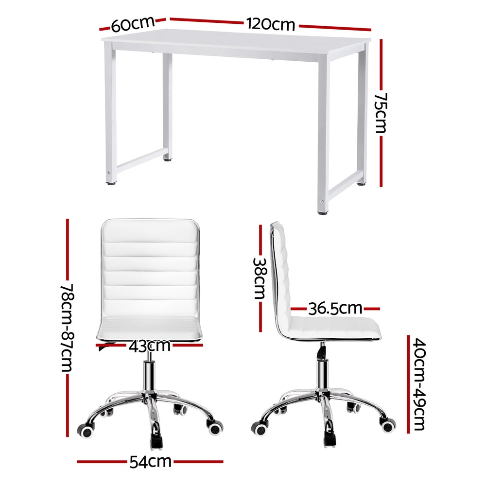 Computer Desk 120cm & Executive Office Chair Set - Leather White