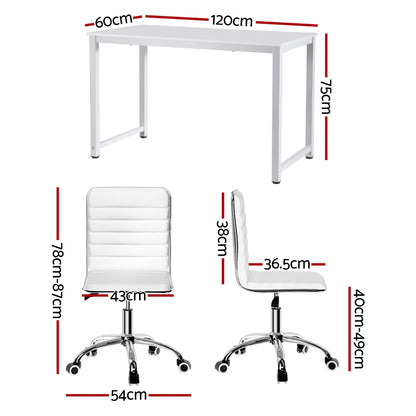 Computer Desk 120cm & Executive Office Chair Set - Leather White
