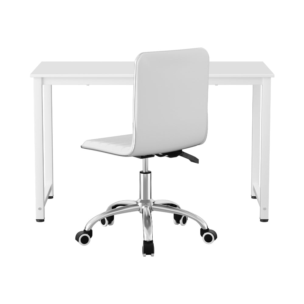 Computer Desk 120cm & Executive Office Chair Set - Leather White