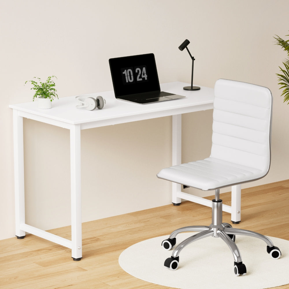 Computer Desk 120cm & Executive Office Chair Set - Leather White
