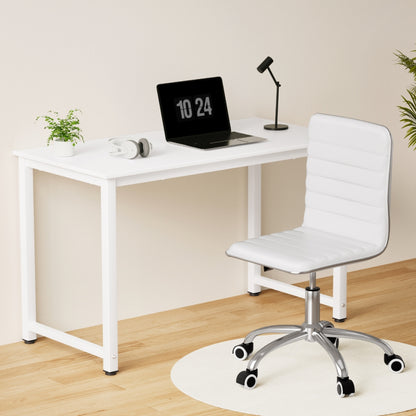 Computer Desk 120cm & Executive Office Chair Set - Leather White