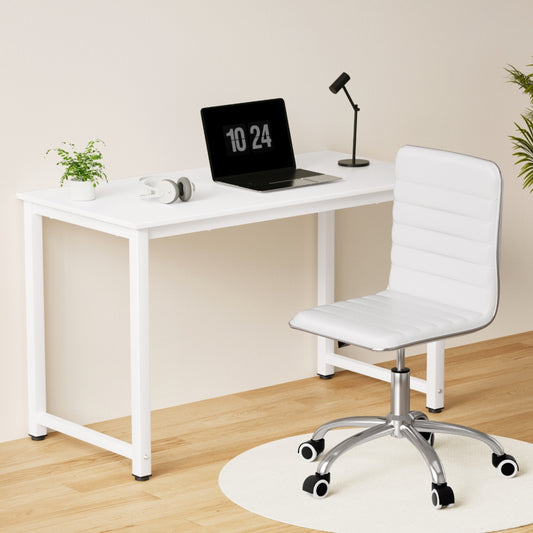 Computer Desk 120cm & Executive Office Chair Set - Leather White