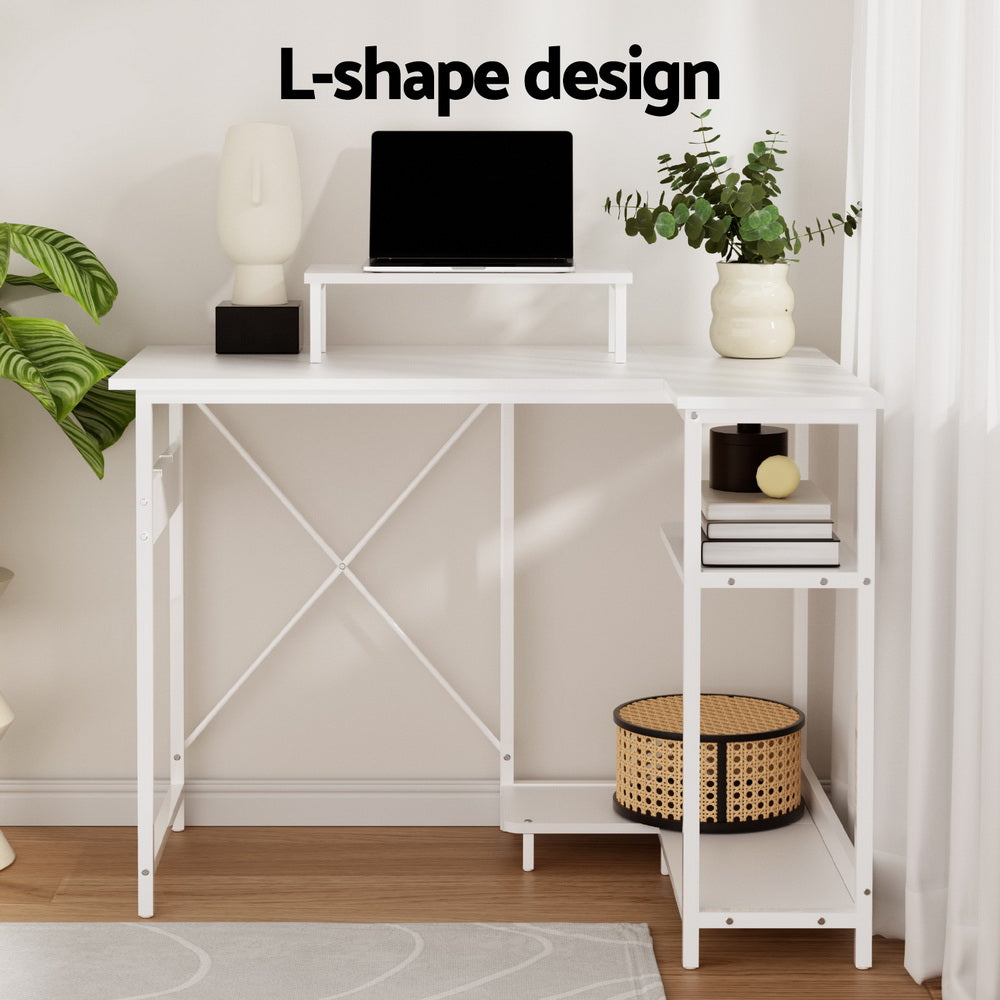 Computer Desk L-Shape Home Office Study 100CM - White