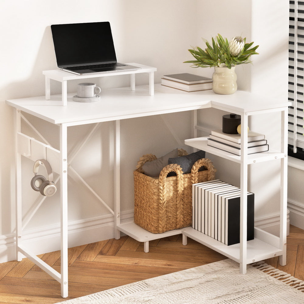 Computer Desk L-Shape Home Office Study 100CM - White