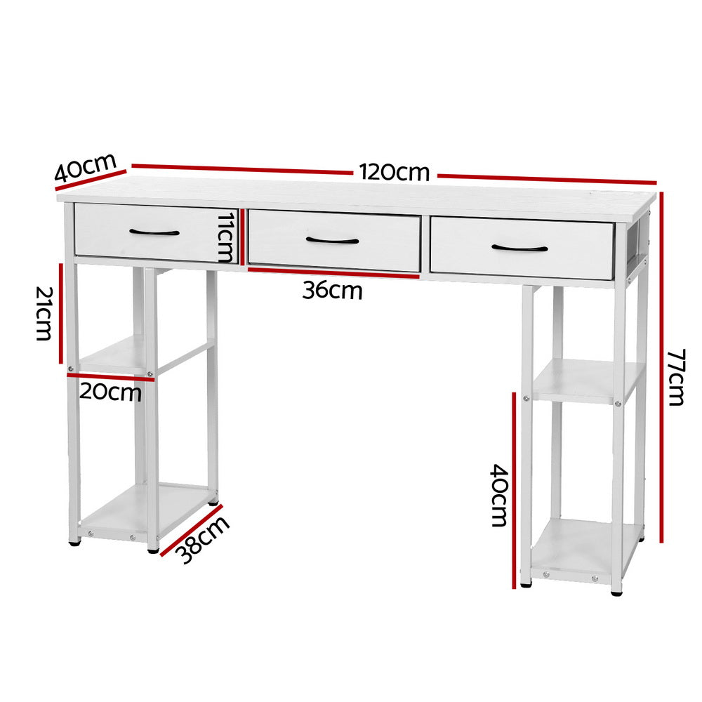 Computer Desk Drawer Shelves Study Table 120CM - White