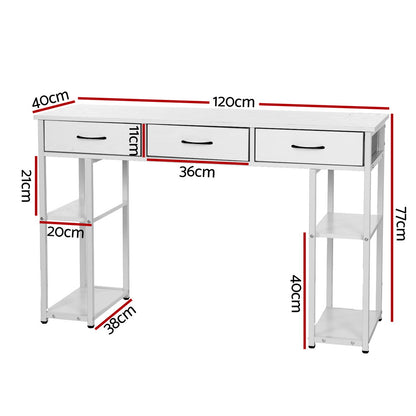 Computer Desk Drawer Shelves Study Table 120CM - White
