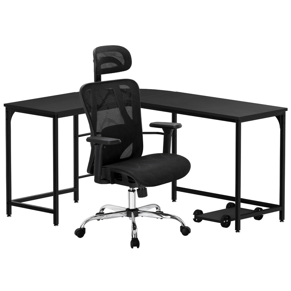 Computer Desk L-Shape Corner Desk & Ergonomic Office Chair - Black