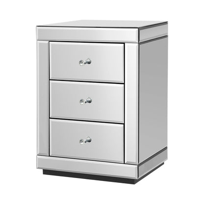 Presia Bedside Table 3 Drawers Mirrored Glass