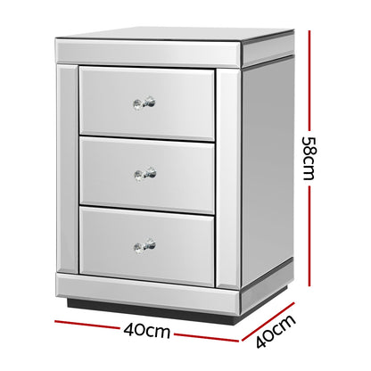 Presia Bedside Table 3 Drawers Mirrored Glass