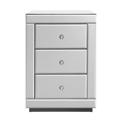 Presia Set of 2 Bedside Table 3 Drawers Mirrored Glass