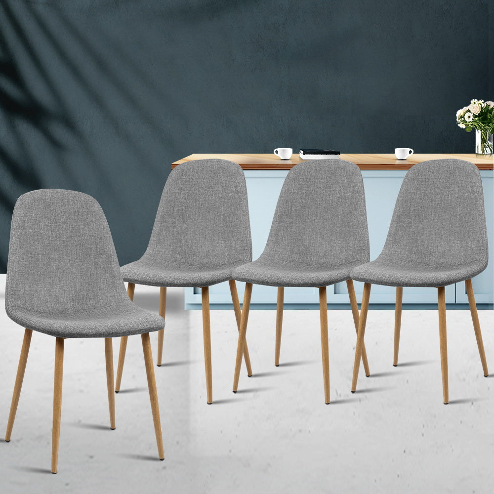 Set of 4 Adamas Curved Dining Chairs Linen Slope - Grey