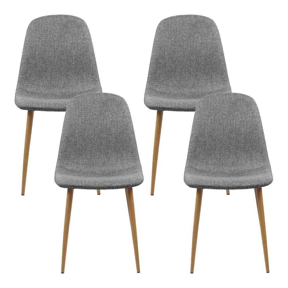 Set of 4 Adamas Curved Dining Chairs Linen Slope - Grey