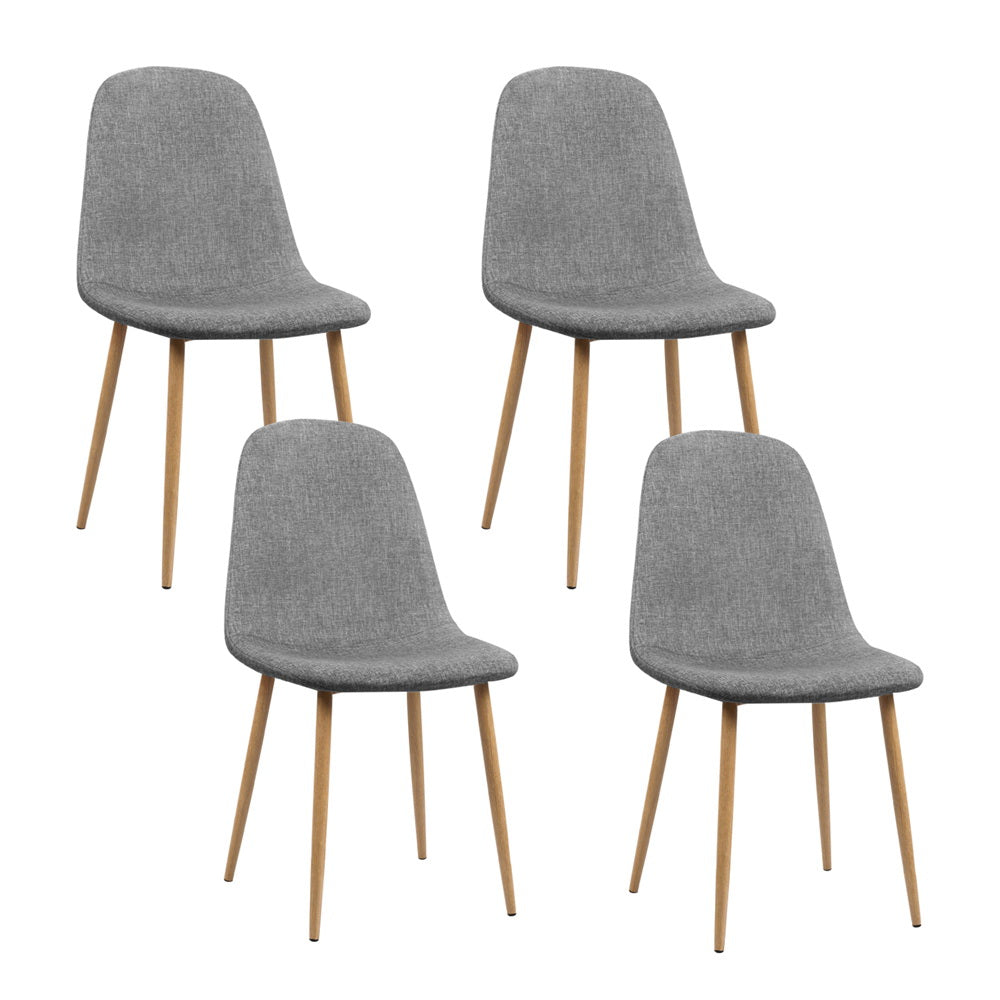 Set of 4 Adamas Curved Dining Chairs Linen Slope - Grey