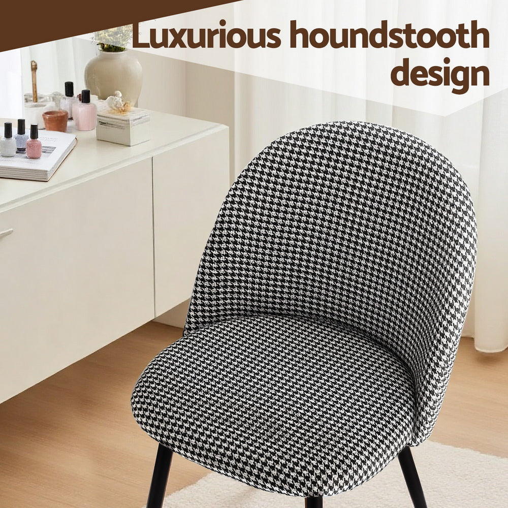 Set of 2 Curved Dining Chairs Linen Solid - Houndstooth