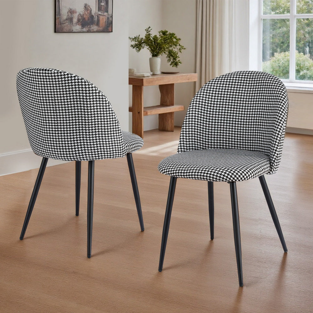 Set of 2 Curved Dining Chairs Linen Solid - Houndstooth
