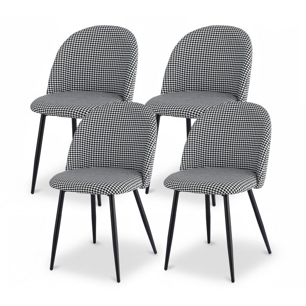 Set of 4 Curved Dining Chairs Linen Solid - Houndstooth