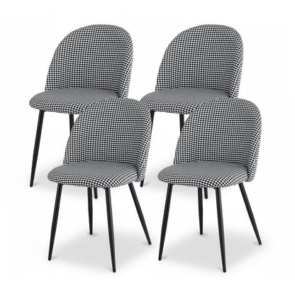 Set of 4 Curved Dining Chairs Linen Solid - Houndstooth