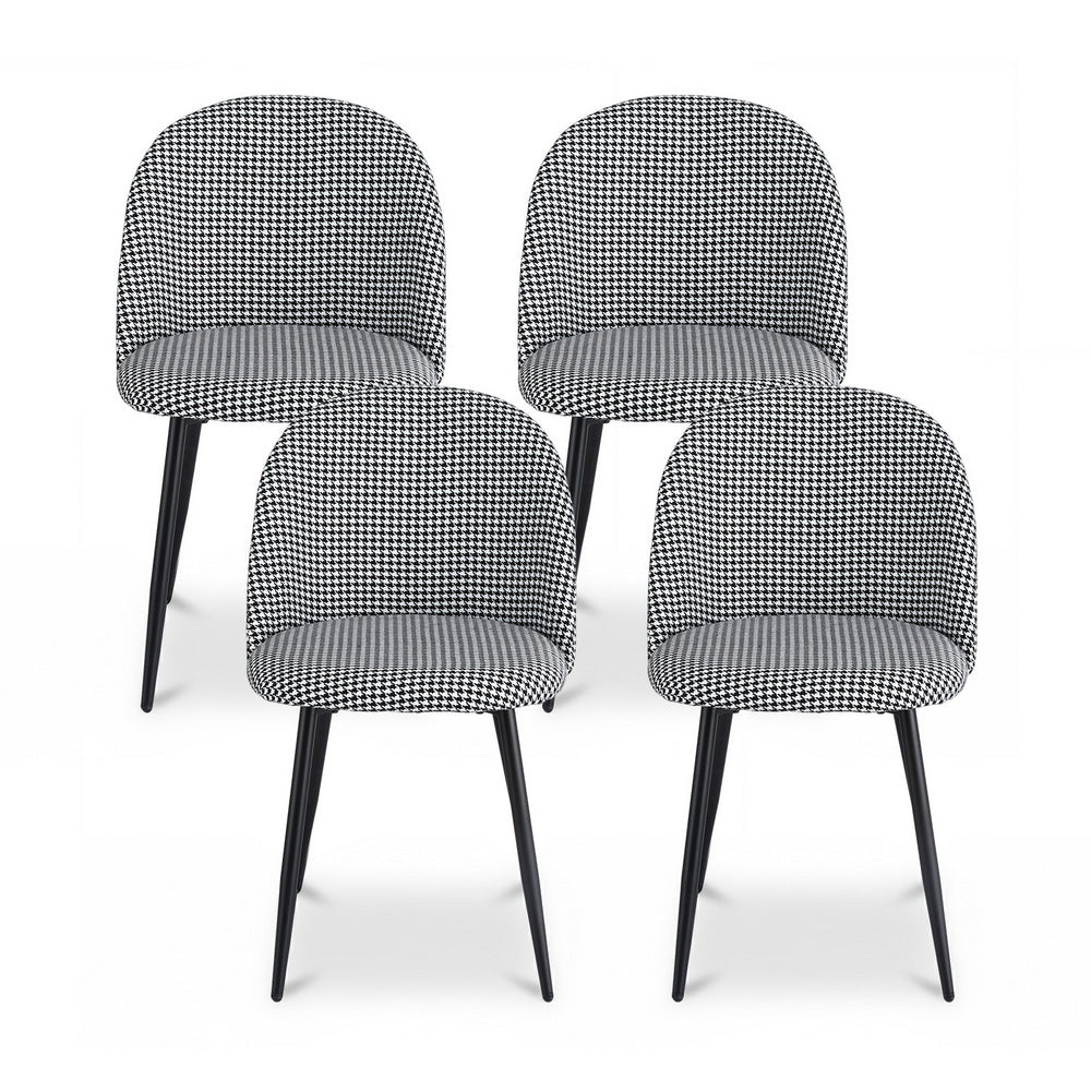 Set of 4 Curved Dining Chairs Linen Solid - Houndstooth