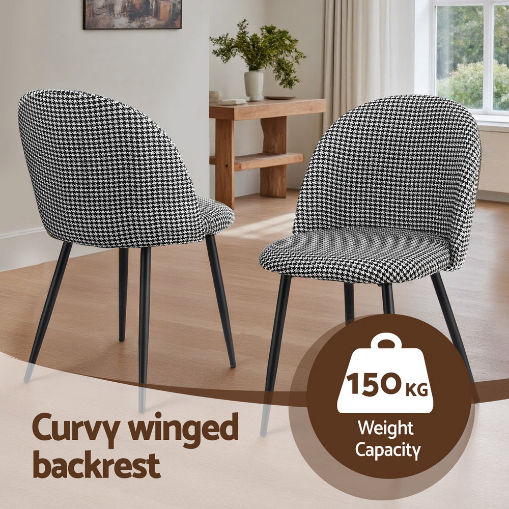 Set of 4 Curved Dining Chairs Linen Solid - Houndstooth