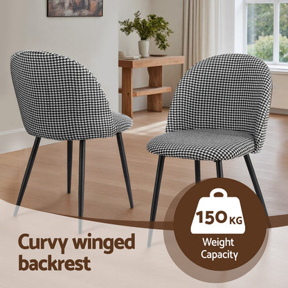Set of 4 Curved Dining Chairs Linen Solid - Houndstooth