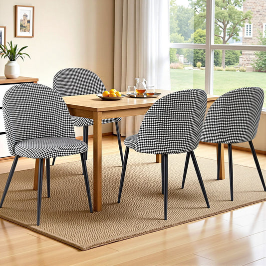 Set of 4 Curved Dining Chairs Linen Solid - Houndstooth