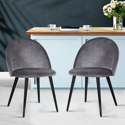 Set of 2 Brody Velvet Dining Chairs Solid Curved - Dark Grey