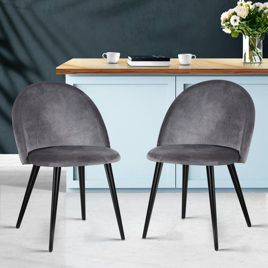 Set of 2 Brody Velvet Dining Chairs Solid Curved - Dark Grey