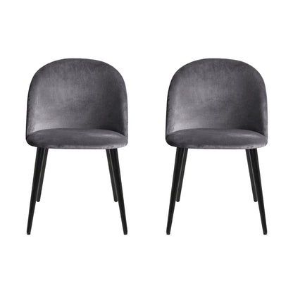 Set of 2 Brody Velvet Dining Chairs Solid Curved - Dark Grey