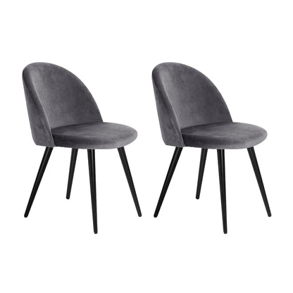 Set of 2 Brody Velvet Dining Chairs Solid Curved - Dark Grey