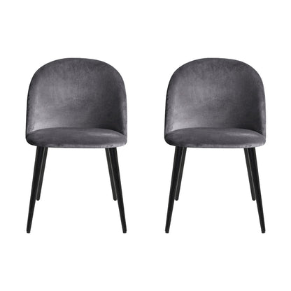 Set of 4 Velvet Solid Dining Chairs Curved - Dark Grey