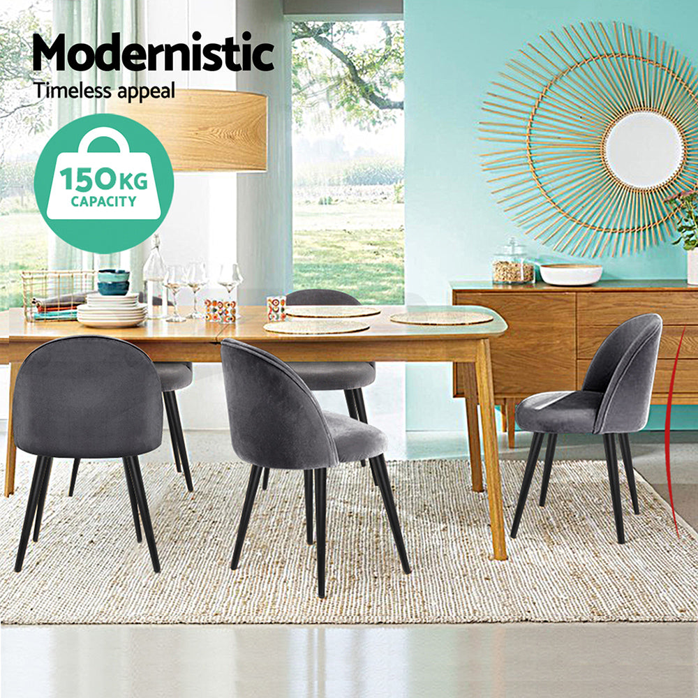 Set of 4 Velvet Solid Dining Chairs Curved - Dark Grey