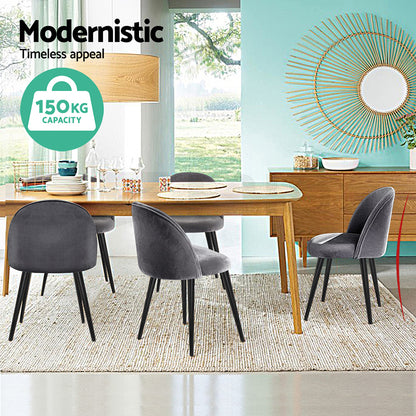 Set of 4 Velvet Solid Dining Chairs Curved - Dark Grey