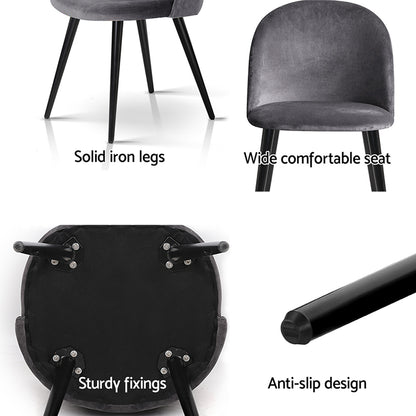 Set of 4 Velvet Solid Dining Chairs Curved - Dark Grey