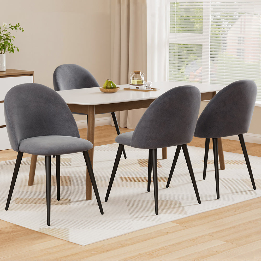 Set of 4 Velvet Solid Dining Chairs Curved - Dark Grey