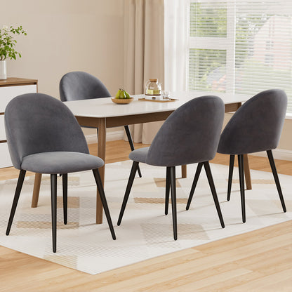 Set of 4 Velvet Solid Dining Chairs Curved - Dark Grey