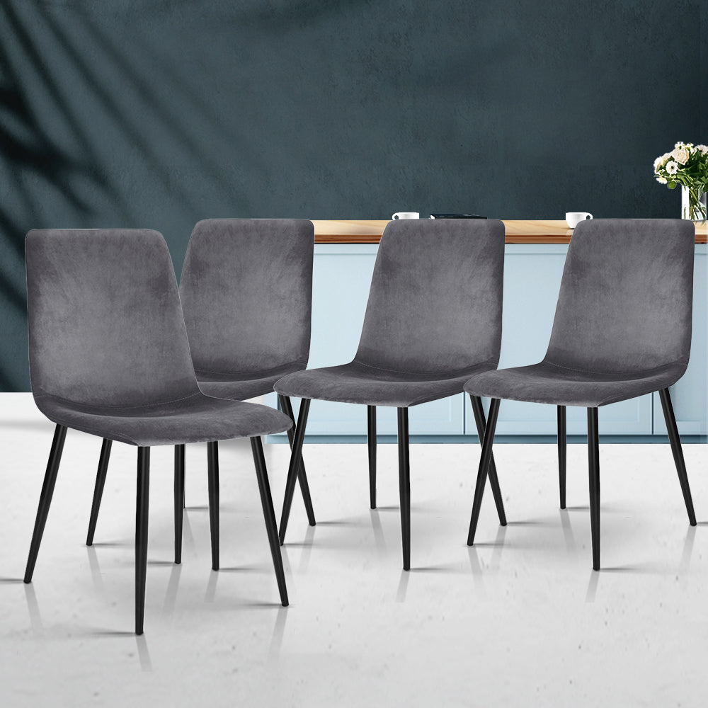 Set of 4 Velvet Horizontal Dining Chairs Slope - Grey