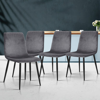 Set of 4 Velvet Horizontal Dining Chairs Slope - Grey