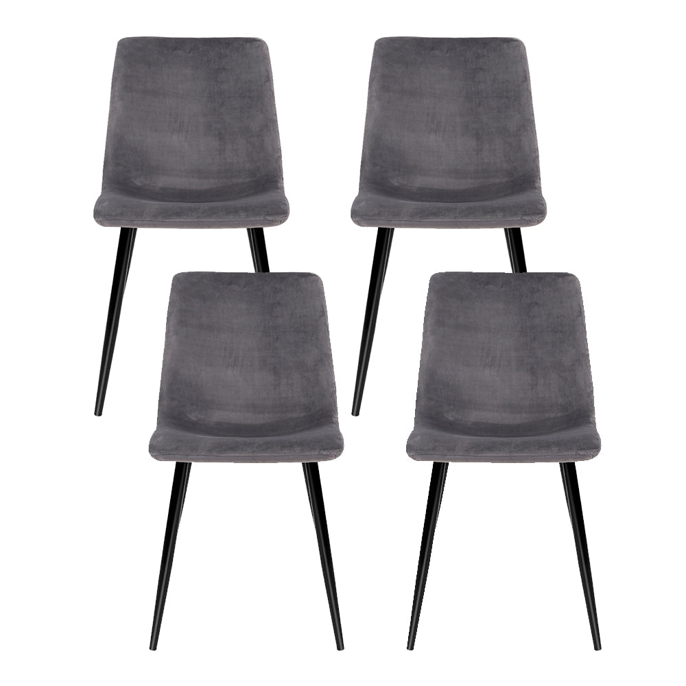 Set of 4 Velvet Horizontal Dining Chairs Slope - Grey
